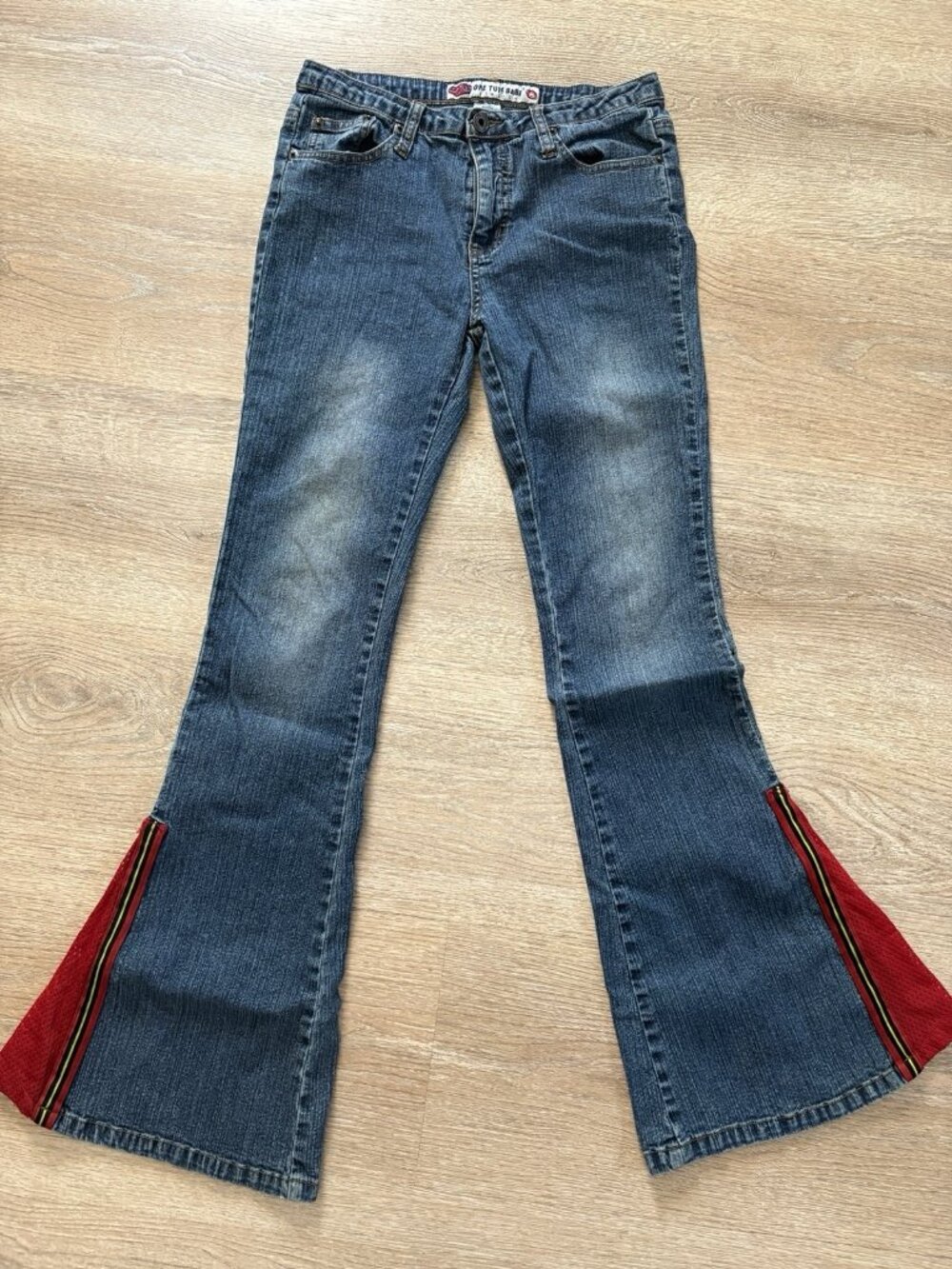 One Tuff Babe Jeans Womens 7/8 Flare Leg Low Rise Stretch Y2K Denim